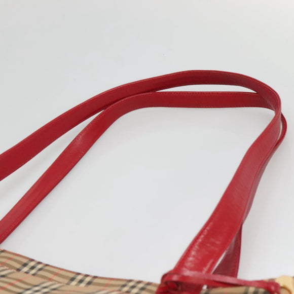 BURBERRY Nova Check Tote Bag Canvas Beige Red gold Auth 132521