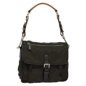 PRADA Shoulder Bag Nylon Khaki Silver Auth 132522