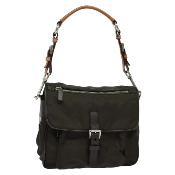 PRADA Shoulder Bag Nylon Khaki Silver Auth 132522