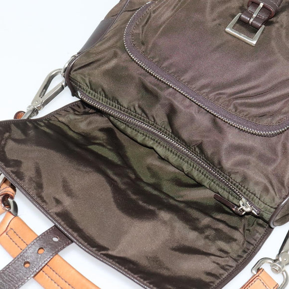PRADA Shoulder Bag Nylon Khaki Silver Auth 132522