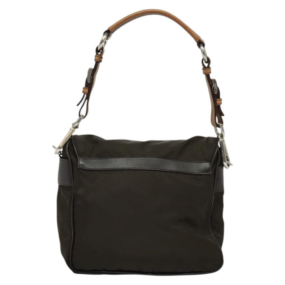 PRADA Shoulder Bag Nylon Khaki Silver Auth 132522