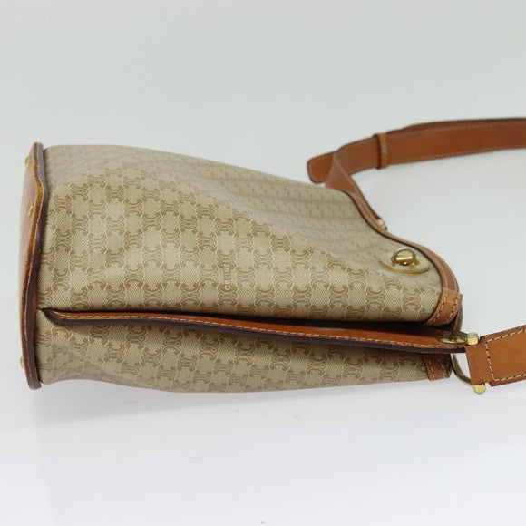 CELINE Macadam Canvas Shoulder Bag PVC Beige Gold Auth 132542