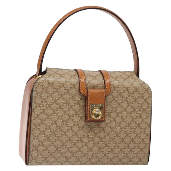 CELINE Macadam Canvas Hand Bag PVC Beige Gold Auth 132543