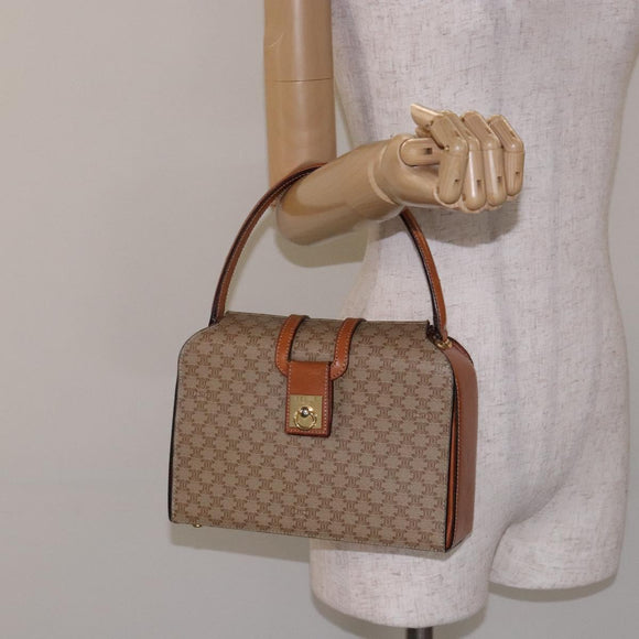 CELINE Macadam Canvas Hand Bag PVC Beige Gold Auth 132543