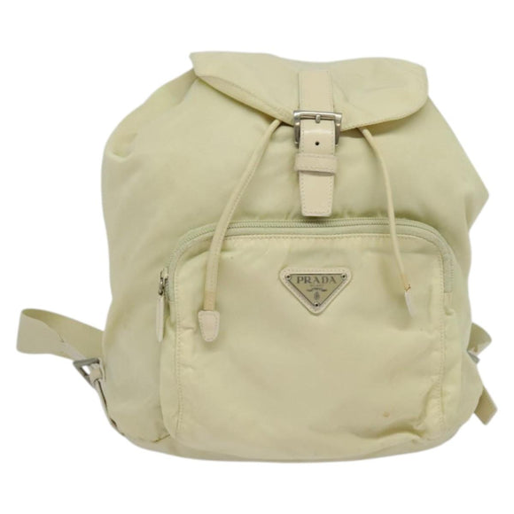 PRADA Backpack Nylon Beige Silver Auth 132544