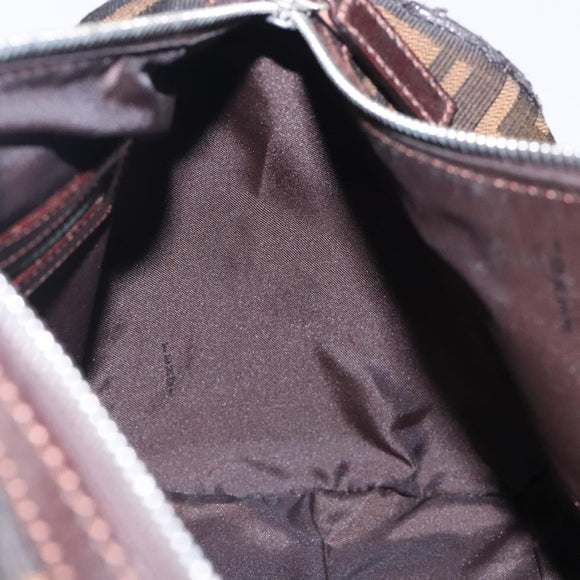 FENDI Zucca Canvas Hand Bag Brown Black gold Auth 132560