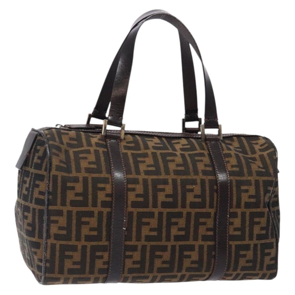 FENDI Zucca Canvas Hand Bag Brown Black gold Auth 132560
