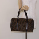 FENDI Zucca Canvas Hand Bag Brown Black gold Auth 132560-22