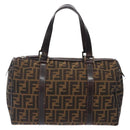 FENDI Zucca Canvas Hand Bag Brown Black gold Auth 132560-13