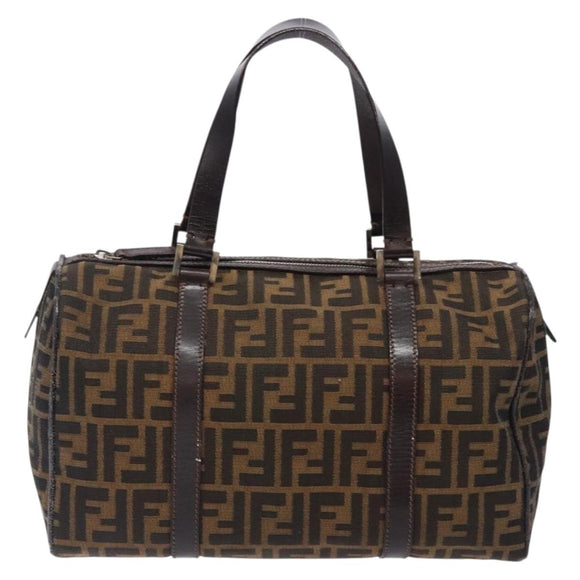 FENDI Zucca Canvas Hand Bag Brown Black gold Auth 132560