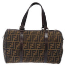 FENDI Zucca Canvas Hand Bag Brown Black gold Auth 132560-2
