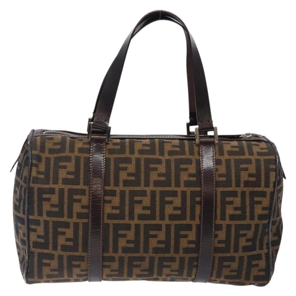 FENDI Zucca Canvas Hand Bag Brown Black gold Auth 132560