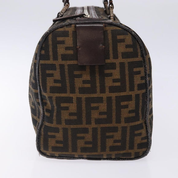 FENDI Zucca Canvas Hand Bag Brown Black gold Auth 132560
