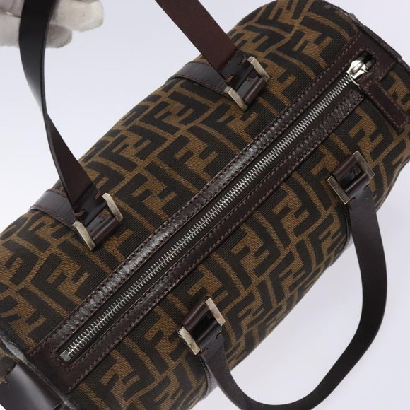 FENDI Zucca Canvas Hand Bag Brown Black gold Auth 132560
