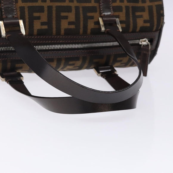 FENDI Zucca Canvas Hand Bag Brown Black gold Auth 132560