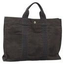 HERMES Her Line Tote Bag Canvas Gray Silver Auth 132562-1