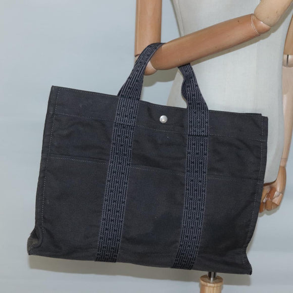 HERMES Her Line Tote Bag Canvas Gray Silver Auth 132562