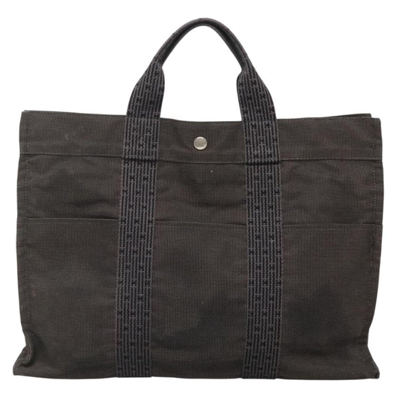 HERMES Her Line Tote Bag Canvas Gray Silver Auth 132562