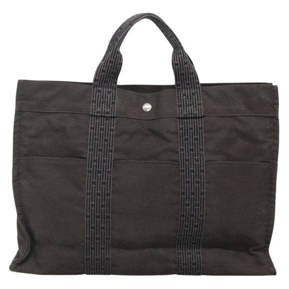 HERMES Her Line Tote Bag Canvas Gray Silver Auth 132562