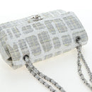 CHANEL Chain Shoulder Bag Tweed White Silver CC Auth 132564A-16