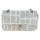 CHANEL Chain Shoulder Bag Tweed White Silver CC Auth 132564A-13