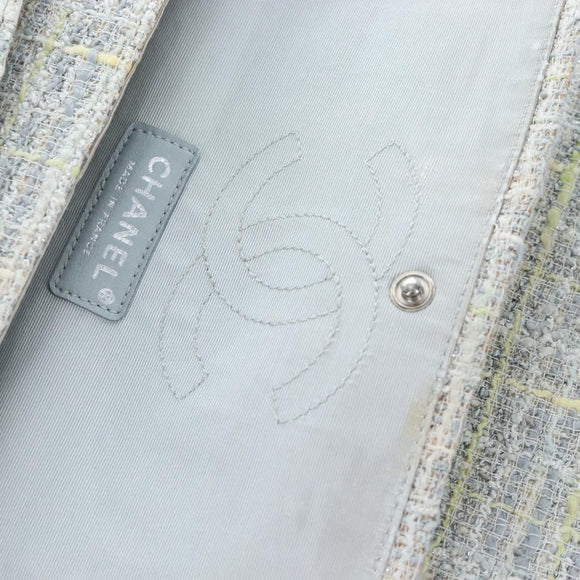 CHANEL Chain Shoulder Bag Tweed White Silver CC Auth 132564A
