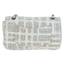 CHANEL Chain Shoulder Bag Tweed White Silver CC Auth 132564A-3