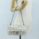 CHANEL Chain Shoulder Bag Tweed White Silver CC Auth 132564A-40