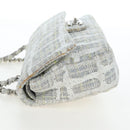 CHANEL Chain Shoulder Bag Tweed White Silver CC Auth 132564A-5