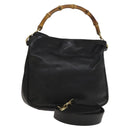 GUCCI Bamboo Shoulder Bag Leather Black Gold 001 3444 1638 Auth 132566-1