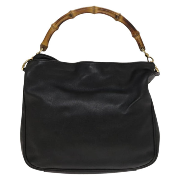 GUCCI Bamboo Shoulder Bag Leather Black Gold 001 3444 1638 Auth 132566
