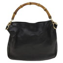 GUCCI Bamboo Shoulder Bag Leather Black Gold 001 3444 1638 Auth 132566-2