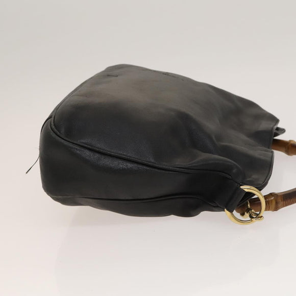GUCCI Bamboo Shoulder Bag Leather Black Gold 001 3444 1638 Auth 132566