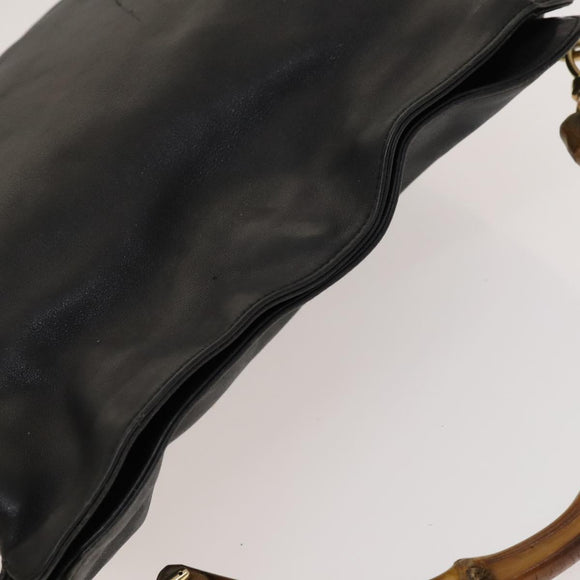 GUCCI Bamboo Shoulder Bag Leather Black Gold 001 3444 1638 Auth 132566