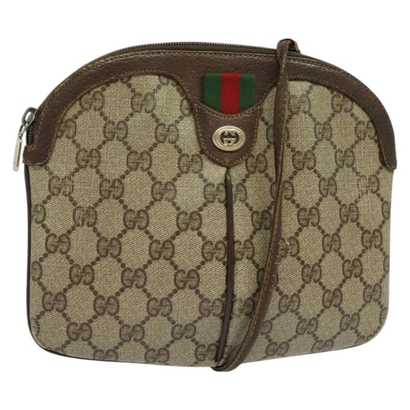 GUCCI GG Supreme Web Sherry Line Bag PVC Beige Gold 904 02 047 Auth 132567