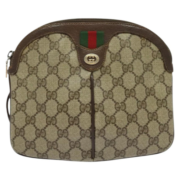 GUCCI GG Supreme Web Sherry Line Bag PVC Beige Gold 904 02 047 Auth 132567