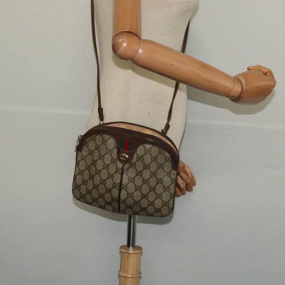 GUCCI GG Supreme Web Sherry Line Bag PVC Beige Gold 904 02 047 Auth 132567