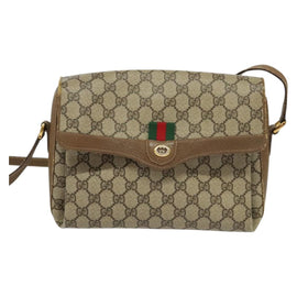 GUCCI GG Supreme Web Sherry Line Bag PVC Beige Gold 904 02 084 Auth 132568 - 0