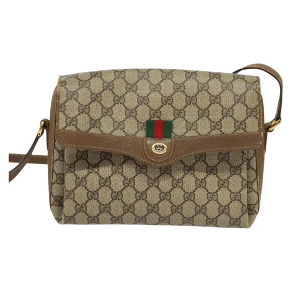 GUCCI GG Supreme Web Sherry Line Bag PVC Beige Gold 904 02 084 Auth 132568