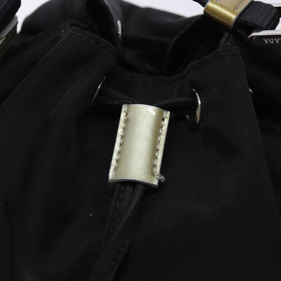 PRADA Hand Bag Nylon Black Silver Auth 132573