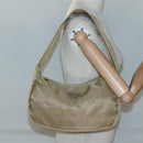 PRADA Shoulder Bag Nylon Leather Brown Silver Auth 132575-23
