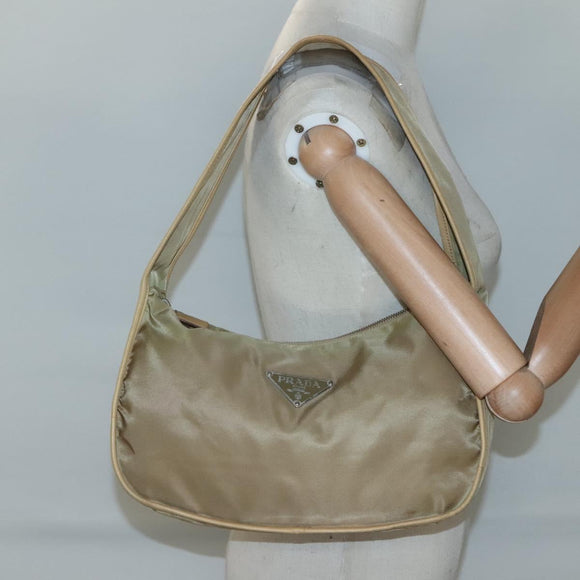 PRADA Shoulder Bag Nylon Leather Brown Silver Auth 132575