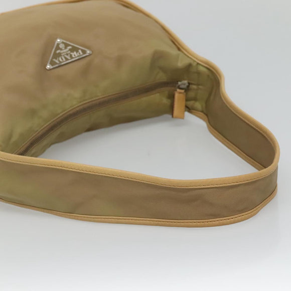 PRADA Shoulder Bag Nylon Leather Brown Silver Auth 132575