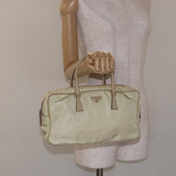 PRADA Hand Bag Nylon Beige Gold Auth 132576