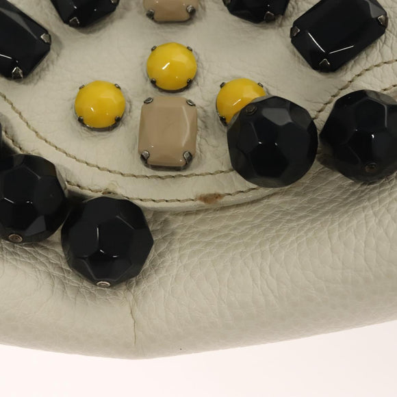 PRADA Shoulder Bag Leather White Silver Auth 132616V