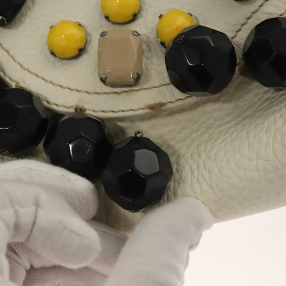 PRADA Shoulder Bag Leather White Silver Auth 132616V