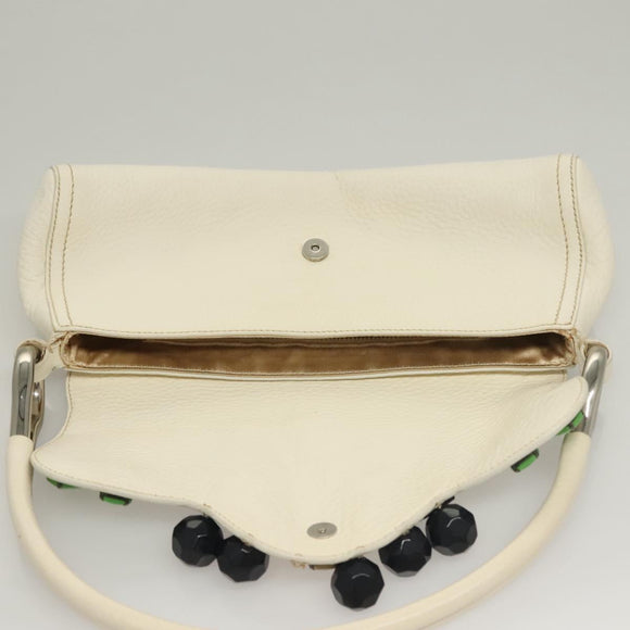 PRADA Shoulder Bag Leather White Silver Auth 132616V