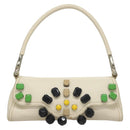 PRADA Shoulder Bag Leather White Silver Auth 132616V-2