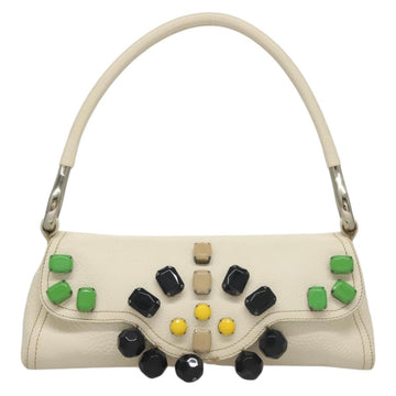 PRADA Shoulder Bag Leather White Silver Auth 132616V - 0