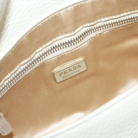 PRADA Shoulder Bag Leather White Silver Auth 132616V
